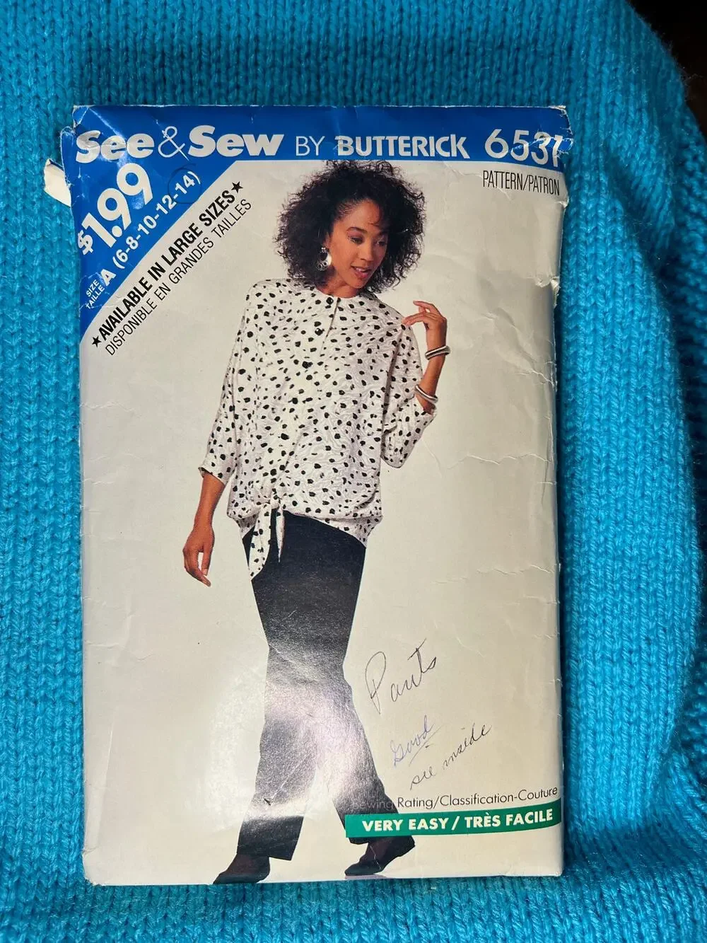 Butterick 6531 pattern pants long blouse 1980s Size 6 8 10 12 14
